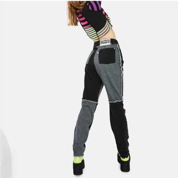 The Ragged Priest Black Denim Raw Hem Straight Leg Jeans Size 26 - Picture 9 of 13